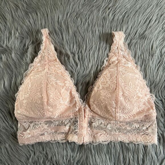 Pure Beauty By Rene Rofe Bralette Womens Size XL Pink Floral Lace Wirefree Bra - Picture 1 of 7